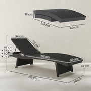 Black Rattan Folding Sun Lounger With Adjustable Backrest and Wheels by Outsunny