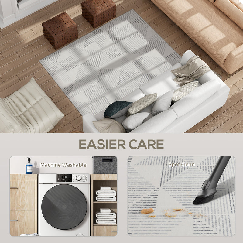 Soft Non Slip Geometric Area Rug for Living Room or Bedroom Washable 170 x 120 cm Grey