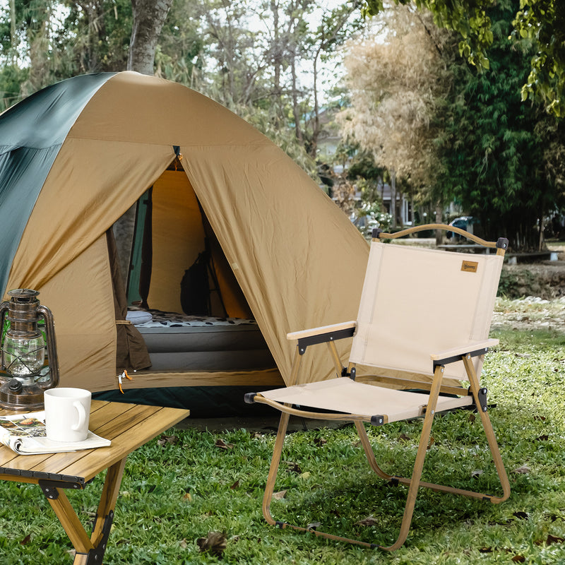 Folding Camp Chair for Easy Outdoor Seating with Lightweight Steel Frame Khaki