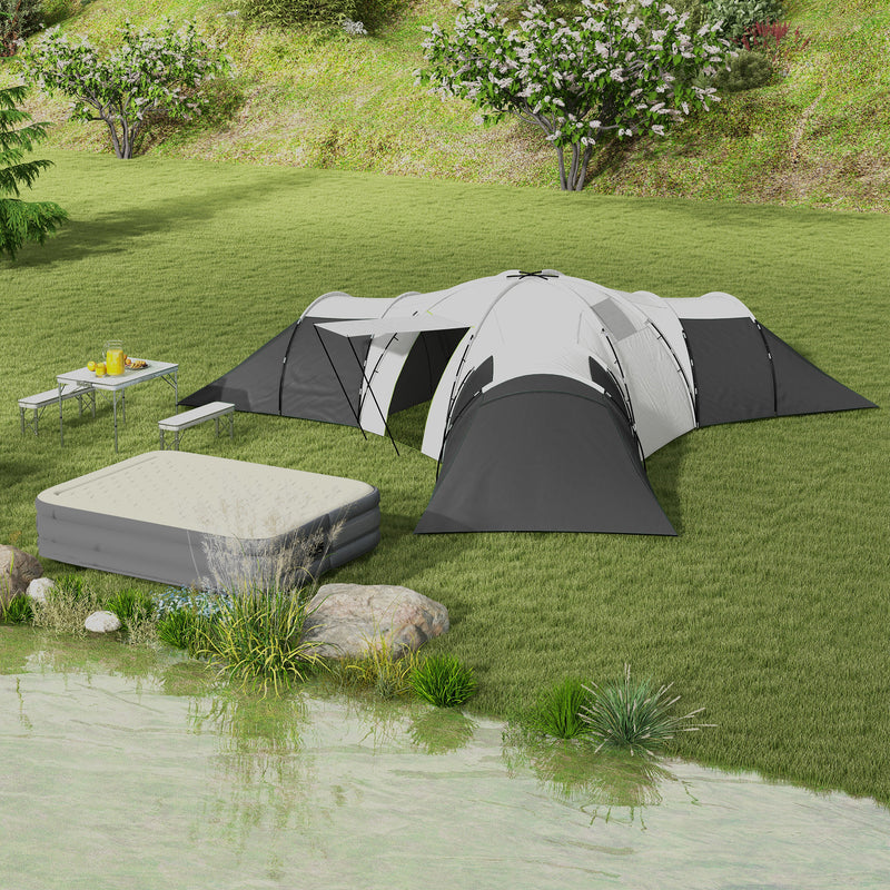 Large Family Camping Tent with Three Bedrooms and Living Room for Group Trips Dark Grey