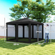 Black 3 x 3m Pop Up Gazebo with Mesh Sidewalls and Carry Bag for Garden and Outdoor by Outsunny