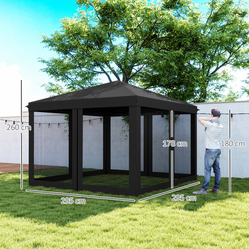 Black 3 x 3m Pop Up Gazebo with Mesh Sidewalls and Carry Bag for Garden and Outdoor by Outsunny