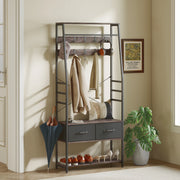 Coat Rack Hall Tree With Shoe Storage Bench and Drawers for Hallway or Entryway Grey