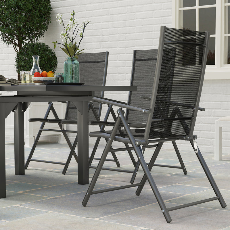7 Piece Outdoor Dining Set Extendable Table and 6 Folding Chairs Grey by Outsunny