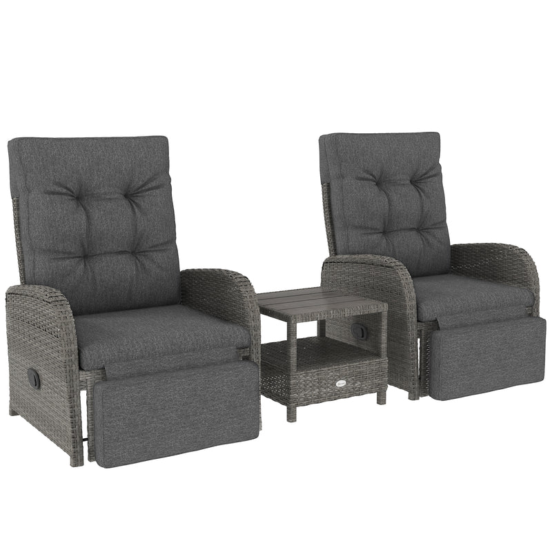 Grey 2 Seater Rattan Chaise Lounge Sofa Set With Cushions for Garden Patio by Outsunny
