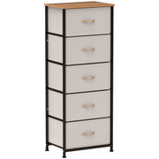 Cream White Fabric Chest of Drawers with 5 Storage Drawers and Wooden Top by HOMCOM