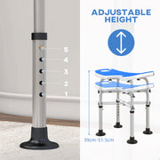 Adjustable Height Padded Shower Stool With U Shaped Seat For Bathroom Comfort, Dark Blue