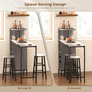Bar Table Set with Storage Shelves and Stools for Small Kitchens or Flats Natural Wood Finish AOSOM