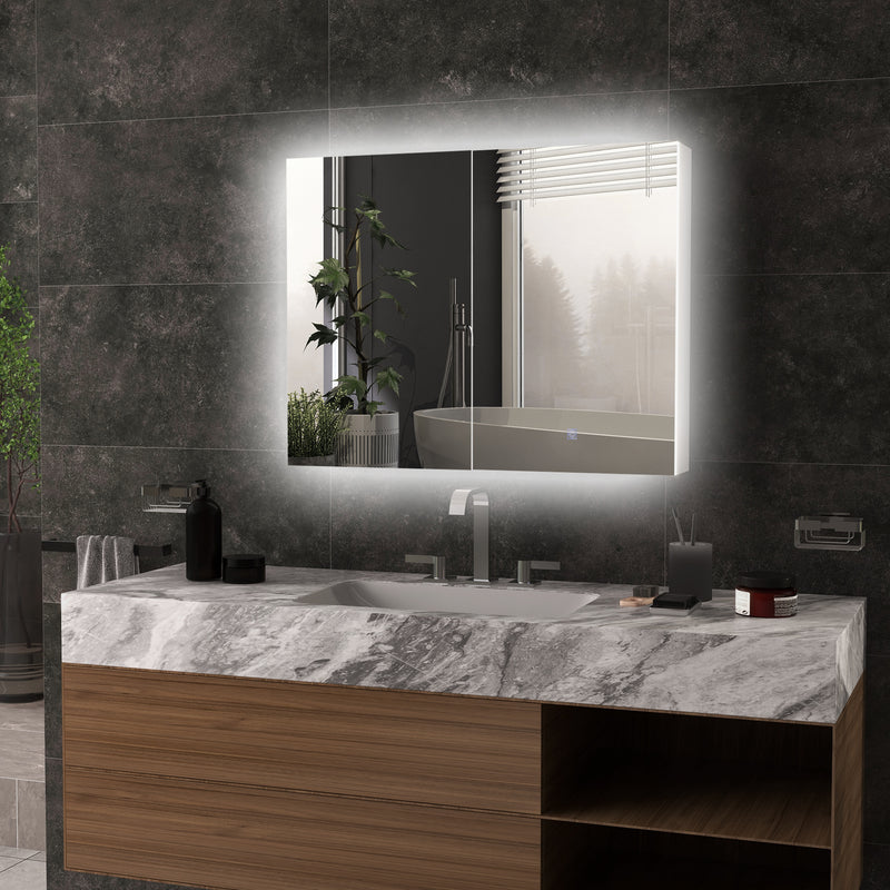 Bathroom Mirror Cabinet with LED Light and USB Charging Adjustable Shelf White