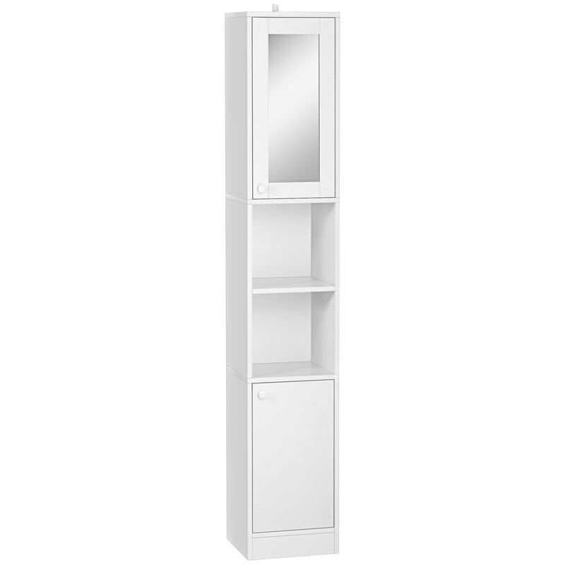 Tall Freestanding Bathroom Cabinet With Mirror and Adjustable Shelves, White
