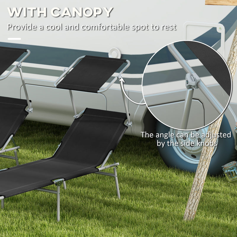 Black Foldable Sun Lounger Set of 2 With Sun Shade and Adjustable Backrest by Outsunny