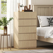 Chest of Drawers with 5 Spacious Handleless Drawers for Bedroom Storage Natural Wood AOSOM