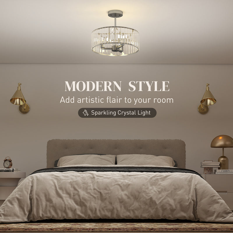 Crystal Ceiling Light for Sparkling Living Room or Hallway Illumination Silver Tone Homcom
