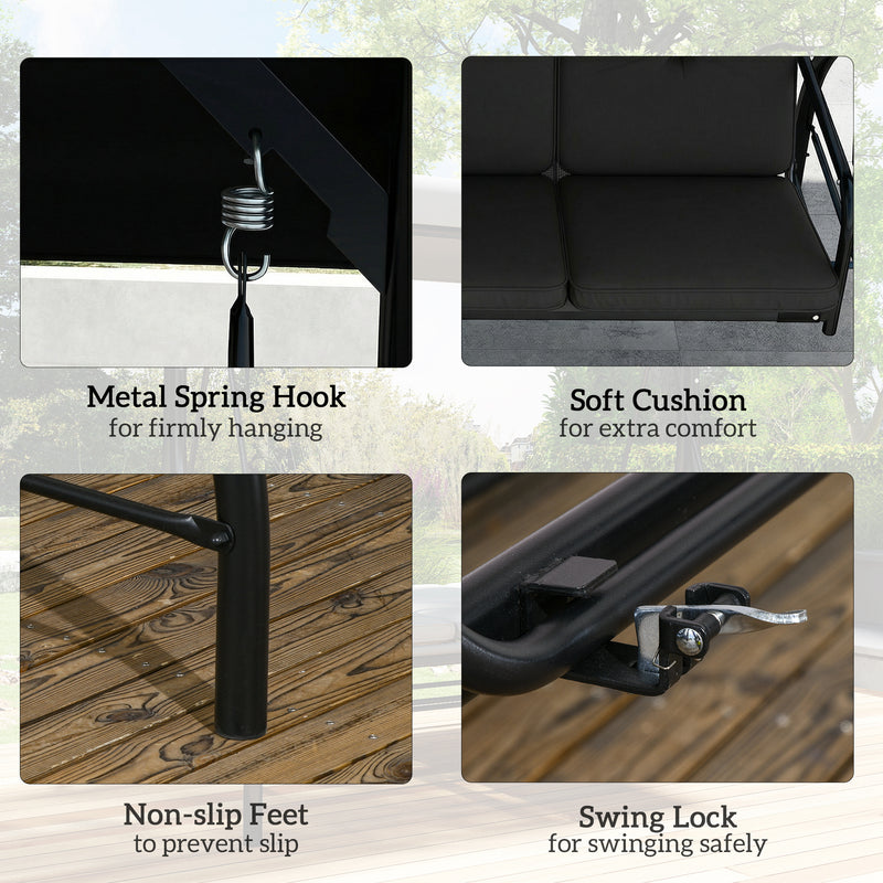 3 Seater Garden Swing Seat with Adjustable Canopy and Fold Flat Bed for Outdoor Relaxing Black