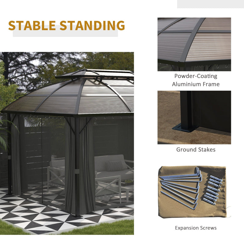 Image of an Aluminium 3m x 4m Polycarbonate Gazebo with Curtains by Outsunny 