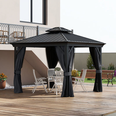 Aluminium Frame Hardtop Gazebo with 2-Tier Roof & Mesh Netting Sidewalls, 3x3.7m, Dark Grey Outsunny