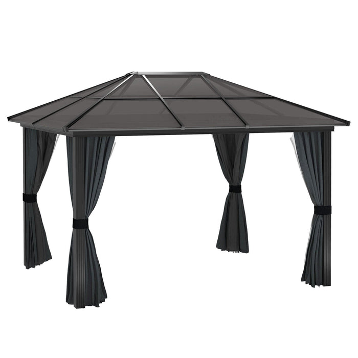 3x4m Aluminium Garden Gazebo With Polycarbonate Roof and Curtains
