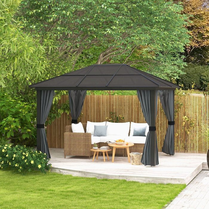 3x4m Aluminium Garden Gazebo With Polycarbonate Roof and Curtains