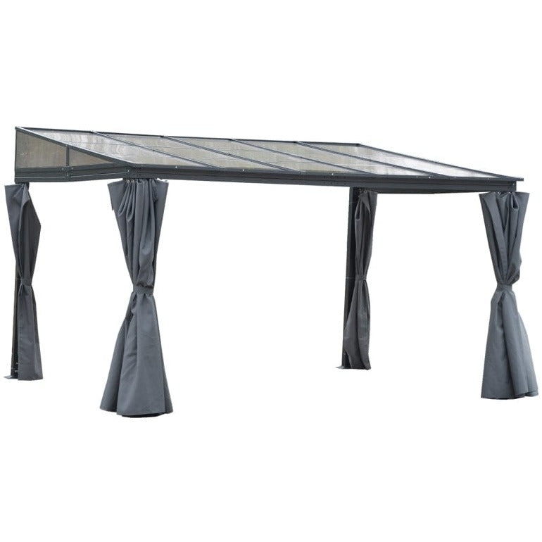 4x3m Pergola With Polycarbonate Roof and Curtains, Grey Outsunny