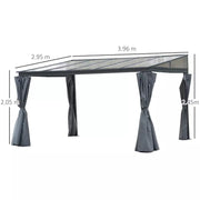 4x3m Pergola With Polycarbonate Roof and Curtains, Grey Outsunny