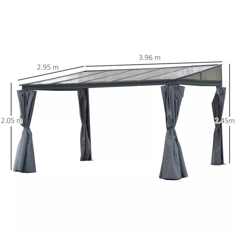 4x3m Pergola With Polycarbonate Roof and Curtains, Grey Outsunny
