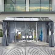 4x3m Pergola With Polycarbonate Roof and Curtains, Grey Outsunny