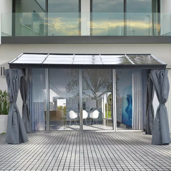 4x3m Pergola With Polycarbonate Roof and Curtains, Grey
