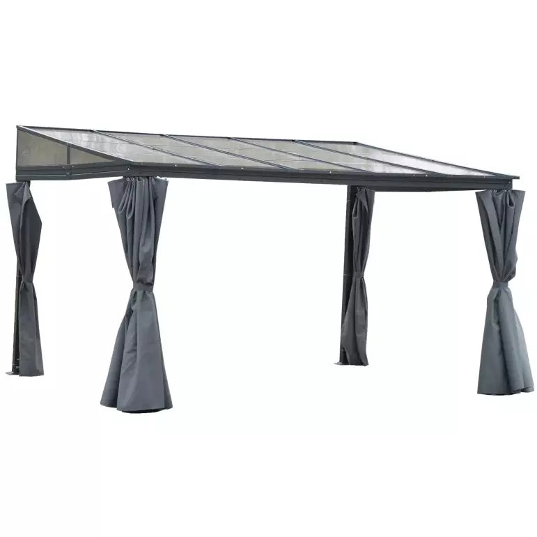 4x3m Pergola With Polycarbonate Roof and Curtains, Grey Outsunny