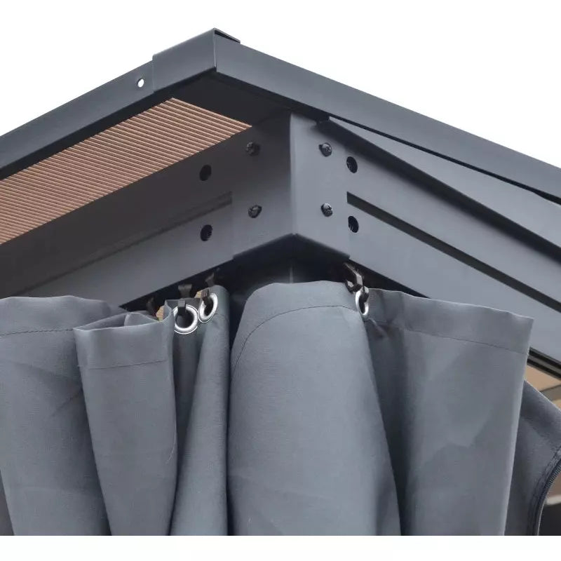 4x3m Pergola With Polycarbonate Roof and Curtains, Grey Outsunny