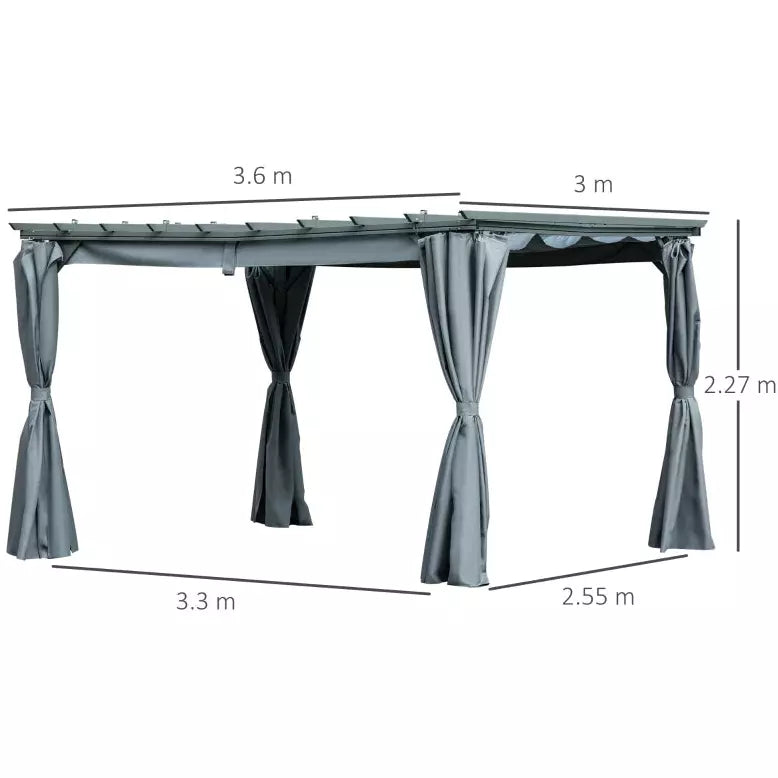 3m x 4m Aluminium Pergola With Retractable Roof and Sides - Dark Grey