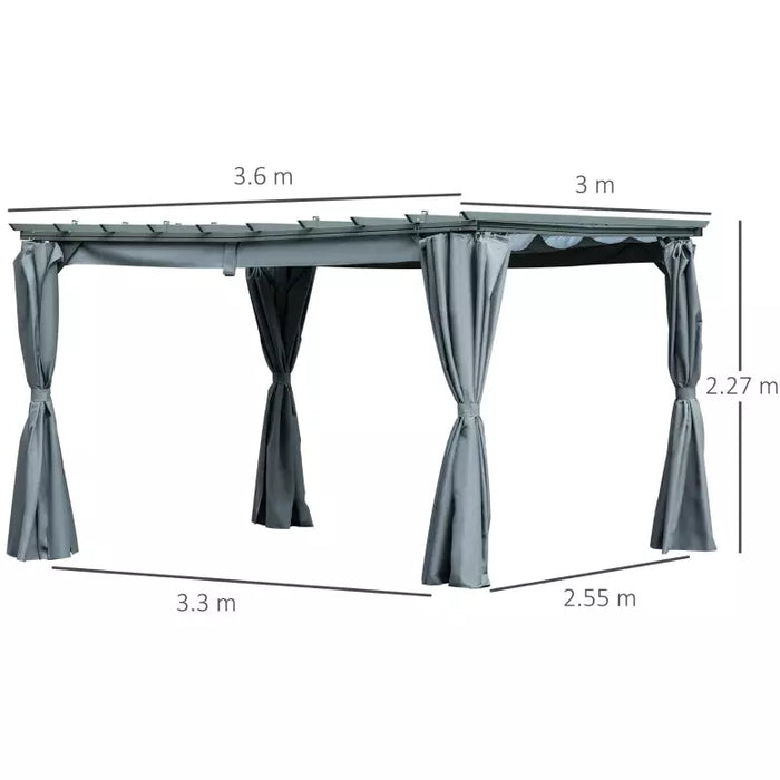 3m x 4m Aluminium Pergola With Retractable Roof and Sides - Dark Grey