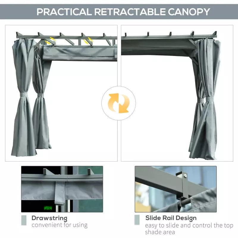 3m x 4m Aluminium Pergola With Retractable Roof and Sides - Dark Grey