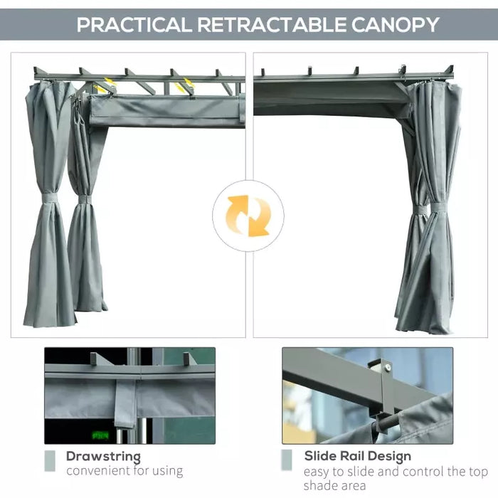 3m x 4m Aluminium Pergola With Retractable Roof and Sides - Dark Grey