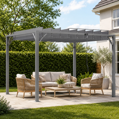 Aluminium Pergola With Louvred Roof, 3 x 3m, Freestanding, UV50+, Grey