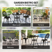 Three Piece Black Aluminium Garden Bistro Set Weather Resistant by Outsunny