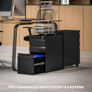 Black 3 Drawer Steel Mobile Filing Cabinet with Lock by Vinsetto