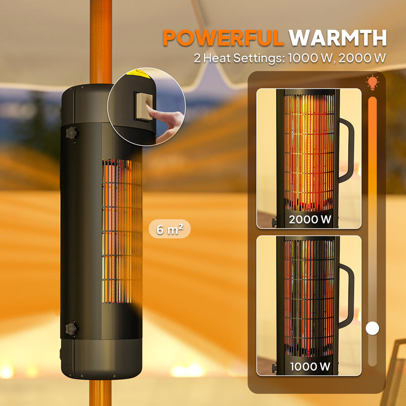 Electric Patio Umbrella Heater 2000W With 2 Heat Settings Tip Over Protection Black
