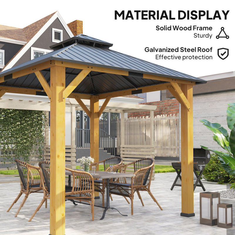3x3M Hardtop Garden Gazebo with 2 Tier Steel Roof and Solid Wood Frame for Garden or Patio by Outsunny