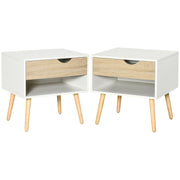 Set of 2 Modern Bedside Tables with Drawer and Shelf for Bedroom or Living Room White