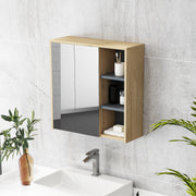 Five Shelf Mirrored Bathroom Wall Cabinet with Wood Effect Finish by HOMCOM