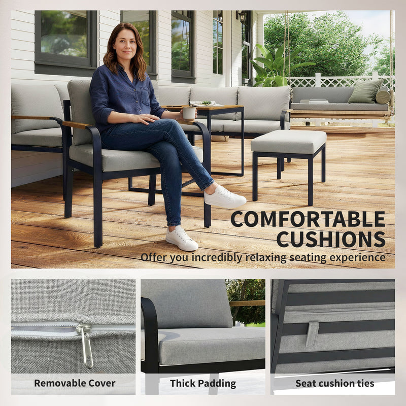 7 Seater Garden Furniture Set with Cushions and Table for Flexible Outdoor Dining Light Grey