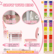 Pink Height Adjustable Kids Desk and Chair Set with Tilted Desktop by AIYAPLAY