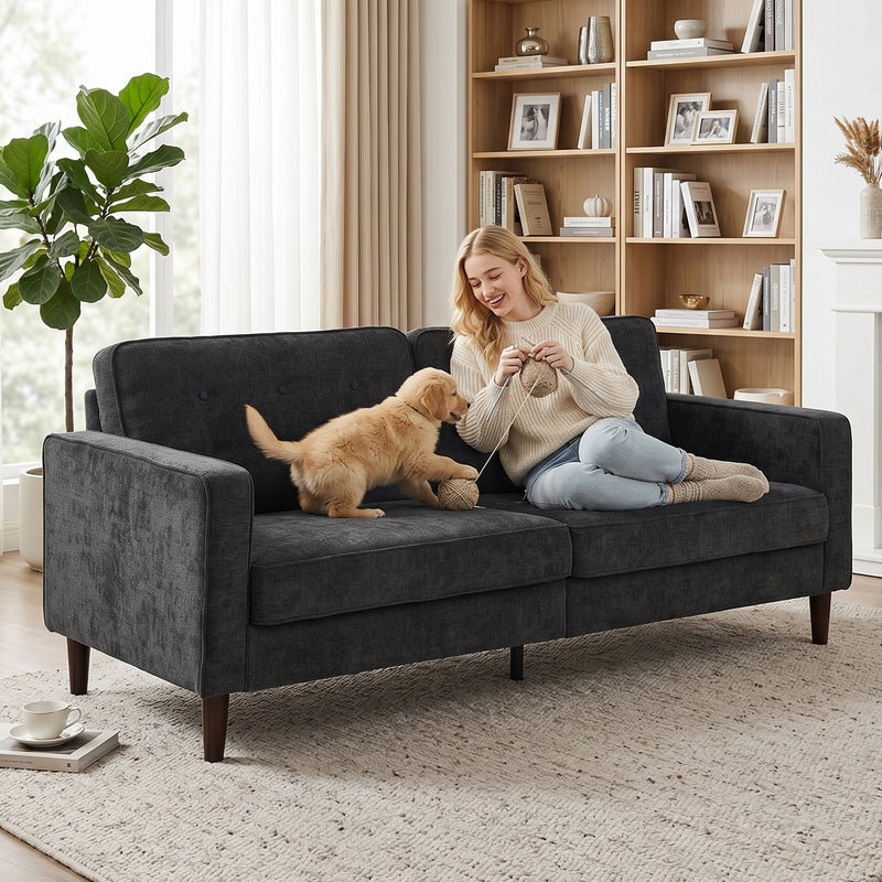 3 Seater Sofa for Family Lounging with Deep Cushions and Velvet Upholstery Dark Grey