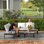 Grey Four Piece Garden Corner Sofa Set with Loveseats and Coffee Tables by Outsunny