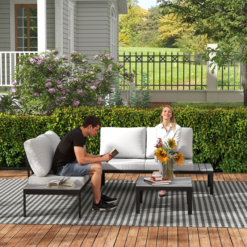 Grey Four Piece Garden Corner Sofa Set with Loveseats and Coffee Tables by Outsunny