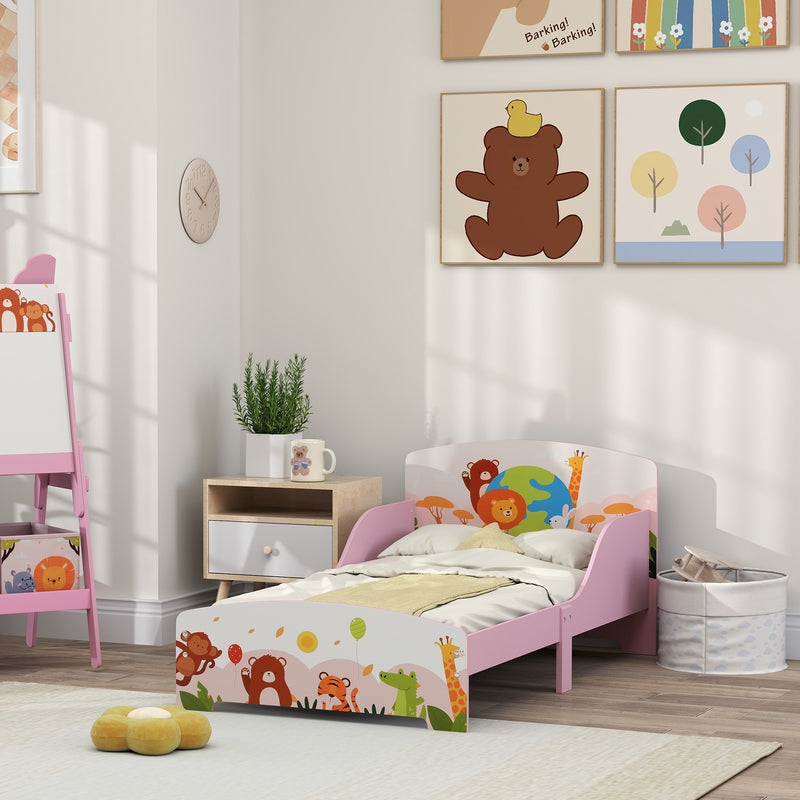 Cute Animal Themed Toddler Bed with Safety Rails 143 x 77 x 60cm by AIYAPLAY