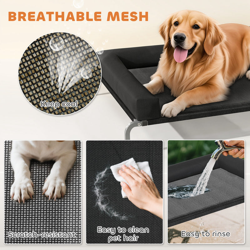 Raised Dog Bed with Mesh Surface and U-Shaped Pillow for Large Pets Indoor Outdoor Black