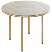 Beige 60cm Round Garden Side Table with Tempered Glass Top and Steel Frame