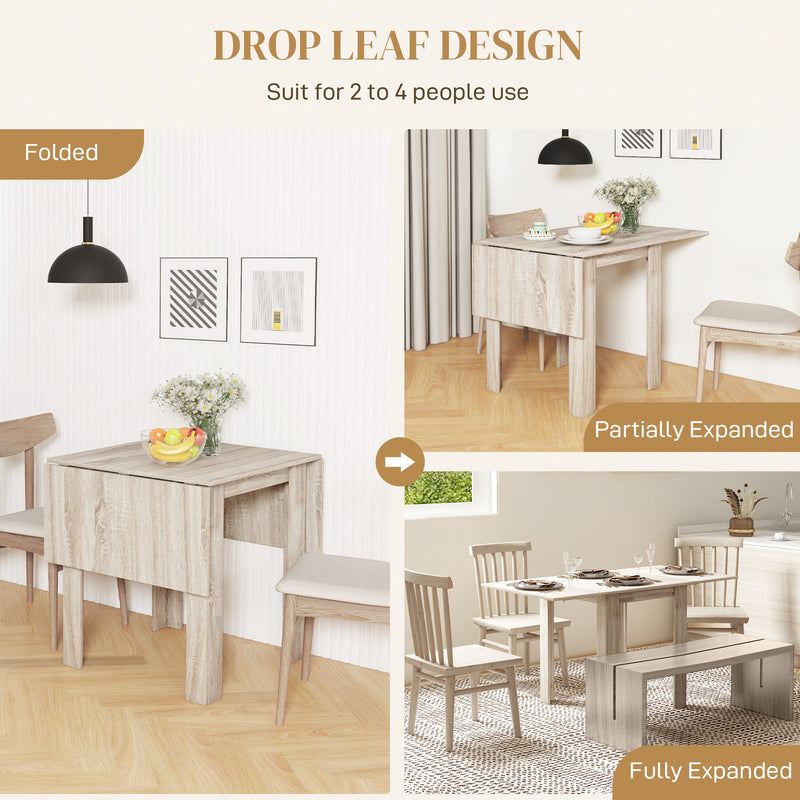 Four Seater Drop Leaf Dining Table Space Saving Folding Design for Dining Room Wood Effect