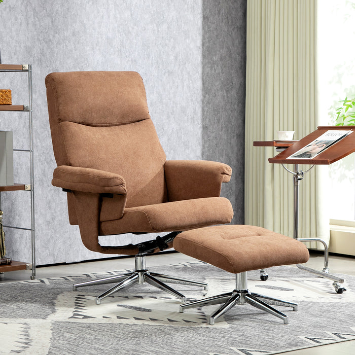 Recliner Chair with Ottoman for Home and Office, Light Brown Velvet Feel by HOMCOM